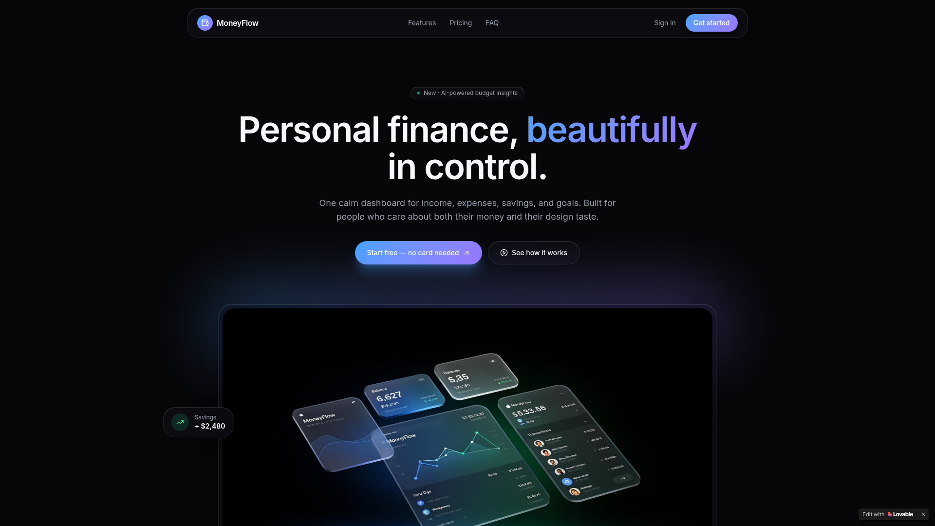 MoneyFlow — homepage screenshot